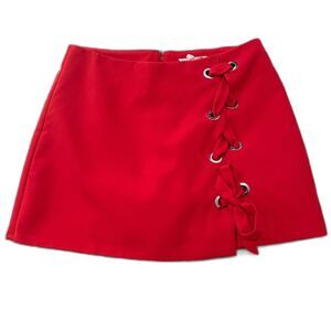 Olive Scent Women's M Red Eyelet Lace Up Skort Mini Holiday Party Silver T EUC